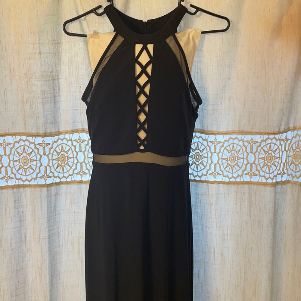 Floor length, black dress